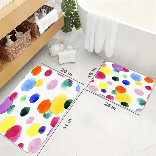Vista 2 de TheBlackSpot Alfombra de baño de lunares de dibujos animados coloridos, tapete de baño antideslizante, tapete de imitación de cachemira para puerta