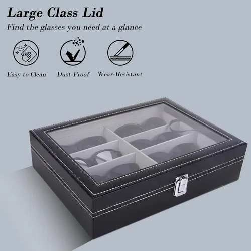 Vista 4 de AUTOARK AW-082 - Organizador de cuero para lentes de sol, 8 piezas, color negro