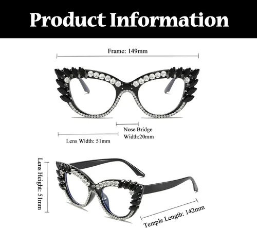 Vista 3 de LJCZKA Rhinestone Cat Eye Glasses Women Retro Diamond Bling Shiny Cateye Blue Light Blocking Glasses Computer Eyeglasses