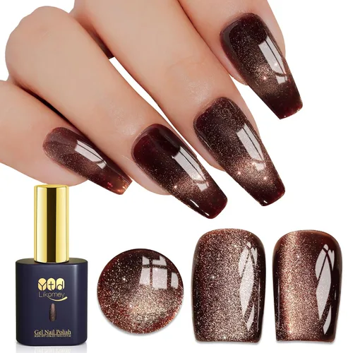 Vista 47 de YTD Likomey - Juego de esmaltes de uñas de gel de ojo de gato, 8 colores con purpurina magnética de cristal, borgoña, rojo, negro, verde, ciruela