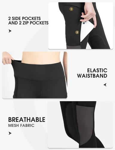 Vista 6 de FitsT4 - Mallas de equitación para mujer con bolsillos con cremallera, parche en la rodilla, malla de enfriamiento, pantalones ecuestres