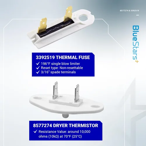 Vista 4 de BlueStars Termistor de secadora 8577274 y kit de fusible térmico para Para secadores Whirlpool y Kenmore - Sustituye a AP6013514 PS11746740