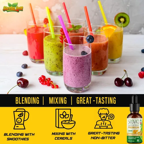 Vista 5 de Stevia Intl - Sabor a mantequilla, edulcorante líquido orgánico de stevia, sustituto del azúcar, extracto 100% puro, naturalmente dulce, sin azúcar