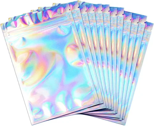 Vista 11 de 100 bolsas resellables a prueba de olores, bolsas planas transparentes para almacenamiento de alimentos, bolsas de embalaje de plástico de aluminio