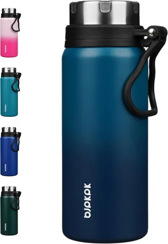 Vista 17 de BJPKPK Botella de agua aislada de 24 onzas con asa, sin BPA, botella térmica de viaje de acero inoxidable reutilizable, botella de agua grande, Negro