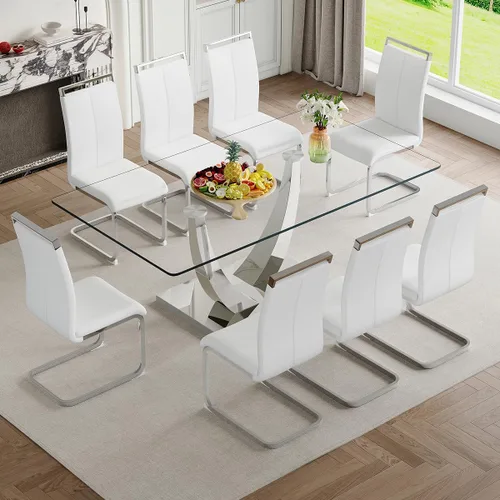 Vista 34 de Mesa de comedor moderna para mesa de comedor de mármol sintético de 4/6, 63 pulgadas, mesa de cocina rectangular, mesa de cocina y comedor de fácil
