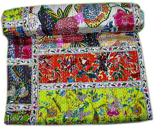 Vista 7 de Edredón Kantha de algodón con estampado indio de Ikat, hecho a mano Kantha, funda de cama de algodón cosida a mano Gudari, manta bohemia Kantha Negro