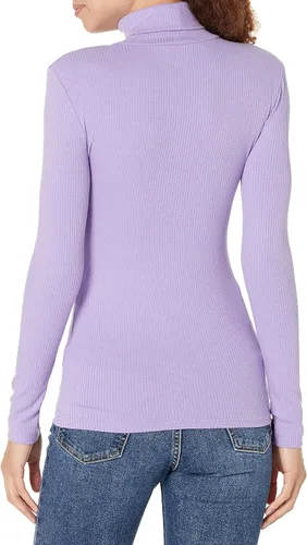 Vista 3 de Tienda Essentials Camiseta de cuello alto de punto acanalado de manga larga para mujer (disponible en tallas grandes), paquete de 2