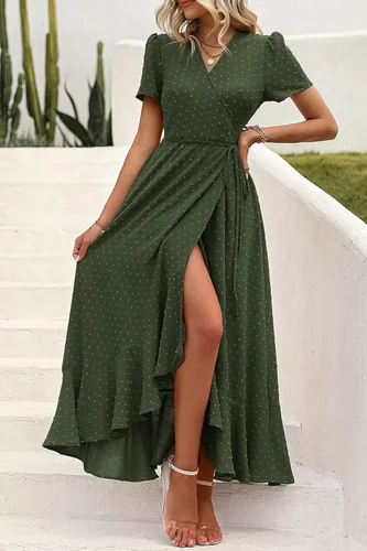 Vista 9 de PRETTYGARDEN - Vestido largo de verano cruzado para mujer, con cuello en V, estilo bohemio, floral, manga corta, dobladillo con volantes
