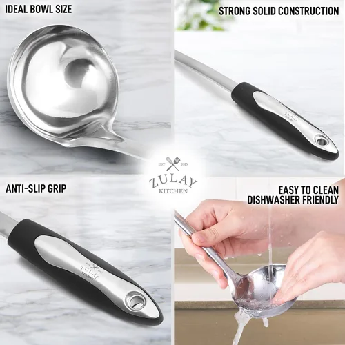 Vista 5 de Zulay Kitchen Premium Soup Ladle - 12" Stainless Steel with Non-Slip Silicone Handle (Pack of 3)