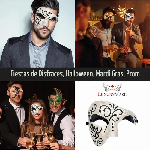 Vista 5 de Máscara de mascarada para hombre, máscara del fantasma de la ópera, máscara de baile de graduación, Mardi Gras, Haloween veneciano, media cara