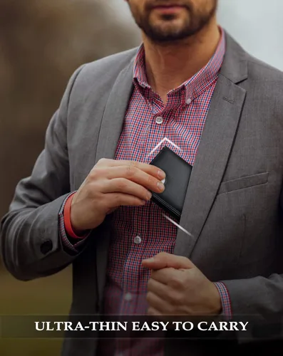 Vista 19 de Swallowmall AirTag Billetera para hombre con bloqueo RFID, de piel auténtica, plegable, para AirTag con 1 ventana de identificación, 13 tarjeteros