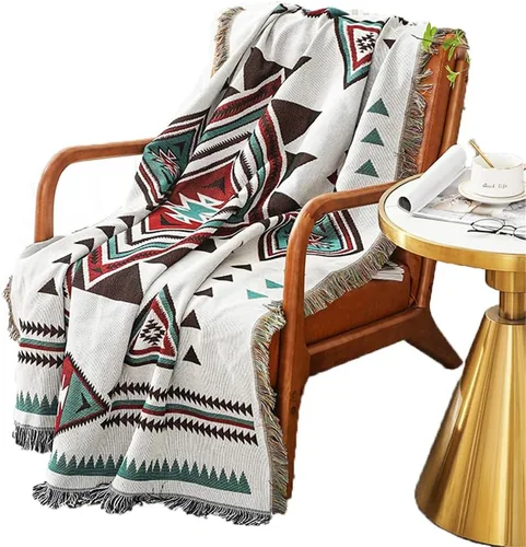 Vista 10 de Homesy - Mantas boho del suroeste, manta reversible verde azteca del suroeste para mueble, silla, sofá, hogar, uso exterior, playa, auto, carpa