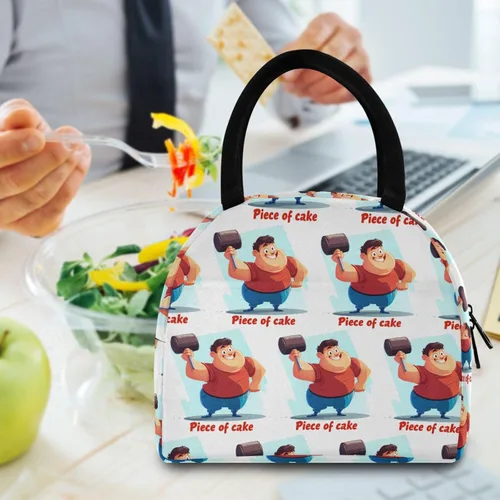 Vista 6 de Dibujos animados chico musculoso divertido resistente bolsas aislantes caja de almuerzo para escuela secundaria para la universidad bolso