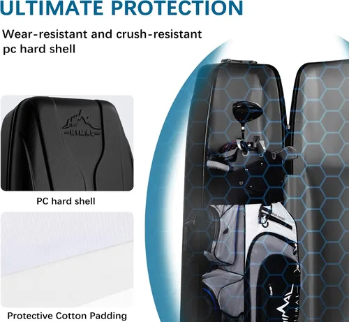 Vista 3 de UNIHIMAL Funda rígida para viajes de golf, funda de viaje de golf, máxima protección, impermeable y duradera, especialmente diseñada para palos