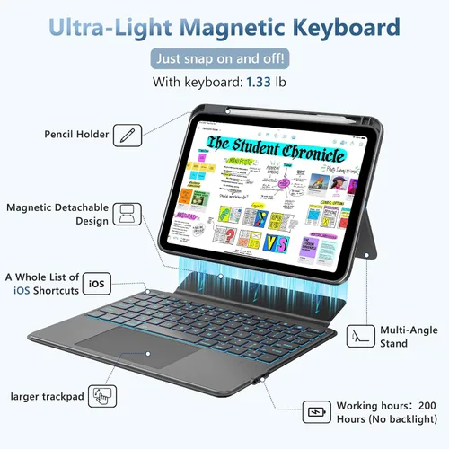 Vista 5 de FUWANG Funda para iPad (A16) de 11ª/10ª generación con teclado, soporte
