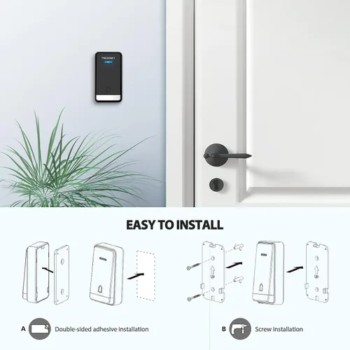 Vista 8 de TECKNET Timbre inalámbrico, timbre autoalimentado, timbre inalámbrico enchufable de 0 a 110 db para hogar, aula, IP66, impermeable, 1300 pies