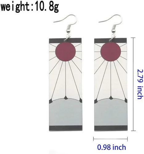 Vista 2 de Pendientes Tanjiro y Hanafuda, pendientes de acrílico, aretes de anime Kimetsu No Yaiba Cosplay