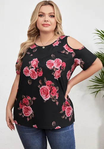 Vista 6 de Yiwixi Camisetas casuales de verano para mujer, con hombros descubiertos, manga corta, cuello redondo, ajuste holgado, tallas grandes, plisadas