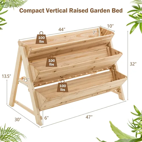 Vista 8 de Giantex Cama de jardín elevada, maceta vertical con estante de almacenamiento, maceta elevada de 3 niveles con ganchos laterales, cama de jardín