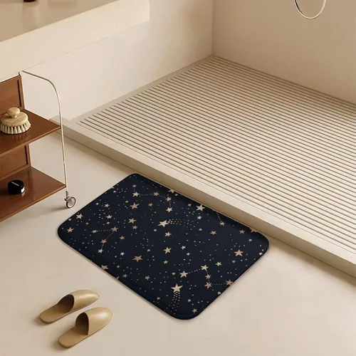 Vista 7 de Felpudo dorado Cosmos, diseño de constelación cósmica, tapete negro con estrellas brillantes, divertido tapete para decoración del hogar, tapete