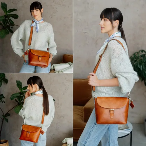 Vista 7 de BERLINER BAGS Bolso bandolera de cuero genuino vintage Catalina, bolso bandolera pequeño para mujer