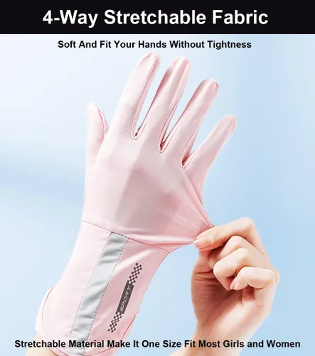 Vista 5 de SUJAYU Guantes de protección UV, guantes de conducción para mujer, guantes UV de dedo completo, guantes de protección solar, guantes finos con luz