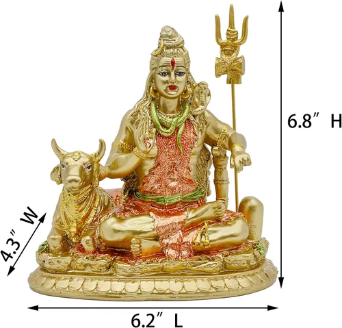 Vista 5 de Estatua de vaca hindú Dios Señor Shiva y Nandi - Escultura de ídolo de resina India Murti Shiva con Tridente Indio Casa Oficina Mandir Diwali Pooja