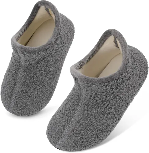 Vista 3 de Scurtain Pantuflas unisex para niños grandes, calcetines de lana artificial con suela de goma antideslizante para niños grandes, niñas y niños
