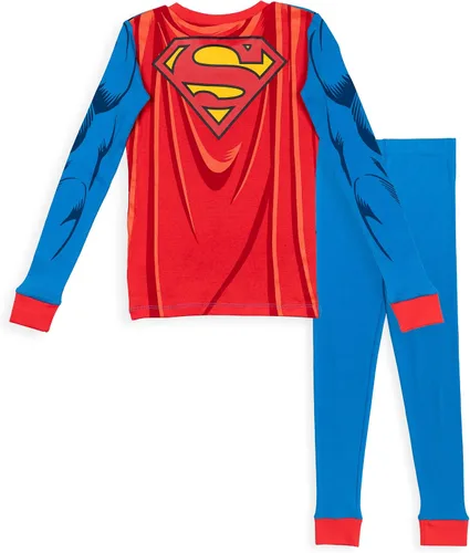 Vista 2 de DC Comics Justice League Batman Superman - Conjunto de pijama de 2 piezas camiseta de manga larga y pantalones