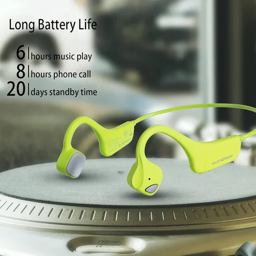 Vista 3 de Auriculares de Conducción Ósea Bluetooth, Audífonos Inalámbricos de Oreja Abierta con Micrófono, Auriculares Resistente al Sudor para Correr, Verde