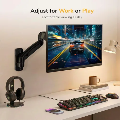 Vista 4 de Mount-It! Brazo de montaje de monitor en pared, resorte de gas de movimiento completo, se adapta a pantallas de 13–32" hasta 14.3 lbs, VESA 75x75