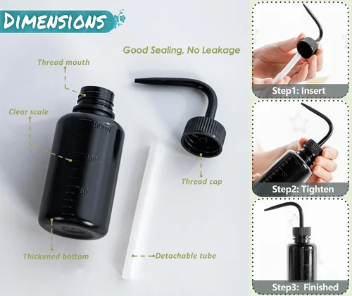 Vista 6 de Melphoe Exprimidor de botellas de lavado de tatuajes, 2 botellas de agua de 5.1 fl oz para riego de suculentas, herramientas de riego de enjuague