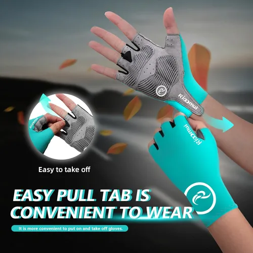 Vista 6 de Guantes de ciclismo para hombres y mujeres, guantes de ciclismo sin dedos, antideslizantes, 0.197 in, acolchados, absorben los golpes, transpirables