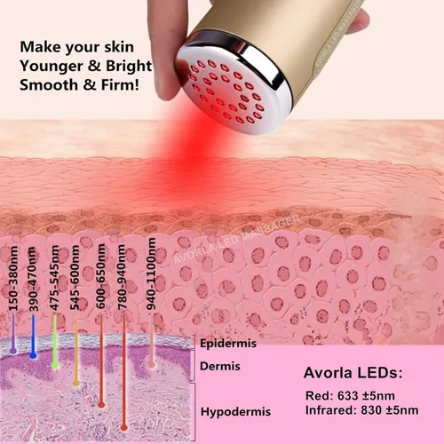 Vista 4 de AVORLA® I Red Light Infrared Therapy Facial Wand I Dispositivo de cuidado de la piel en casa, masajeador facial antiarrugas (dorado)