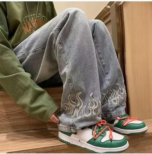 Vista 7 de Y2K - Pantalones de mezclilla holgados Flame Emo Cyber Cargo Grunge Vintage Demin Ropa estética Hiphop gótico Jogger Pantalones deportivos