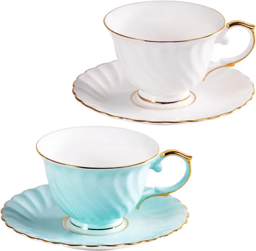Vista 36 de KAMMAK Juego de 2 tazas de té y platillos, tazas de café de porcelana fina, tazas de café expreso apilables, demitasse de cerámica para café