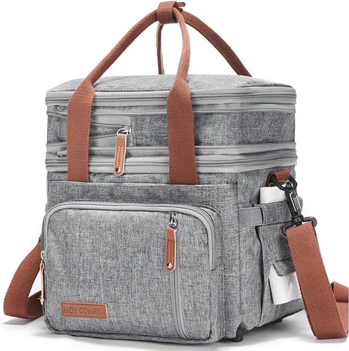 Vista 10 de MOV COMPRA Bolsas de almuerzo para hombres y mujeres, lonchera negra para adultos, para el trabajo, ampliable, a prueba de fugas, doble cubierta