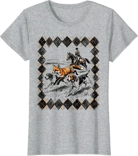Vista 8 de Preppy Argyle Fox Hunt Illustrated Graphic T-Shirt White