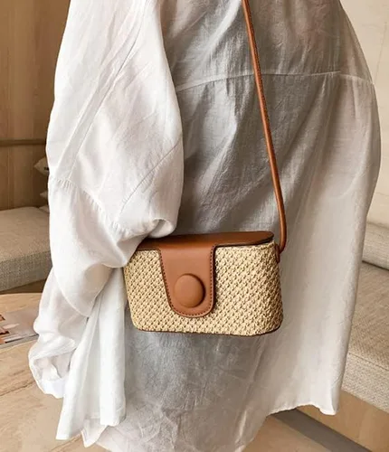 Vista 3 de Bolso Hobo de paja para mujer, bolso cruzado tejido para el hombro, bolso de mano, bolso pequeño para la playa