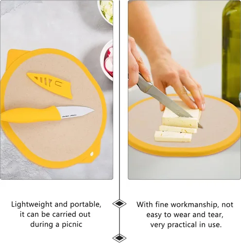Vista 3 de Cabilock Tabla de cortar de plástico para cortar frutas y cortar servir con forma de limón lindo corte para cocina casera tabla de cortar limón