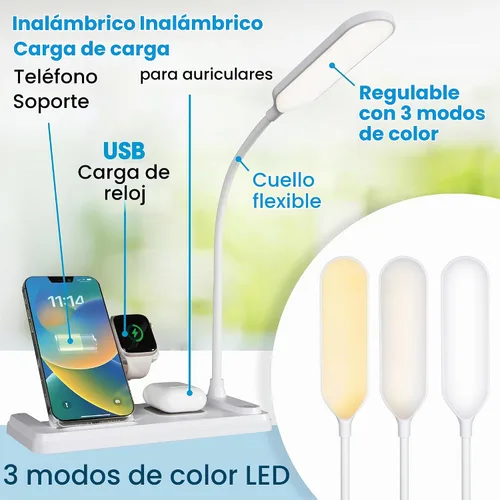 Vista 2 de OttLite Lámpara LED de escritorio con estación de carga multidispositivo, blanco