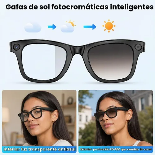 Vista 7 de Gafas inteligentes AI con cámara de 13MP para fotos y videos 4K, 3 lentes