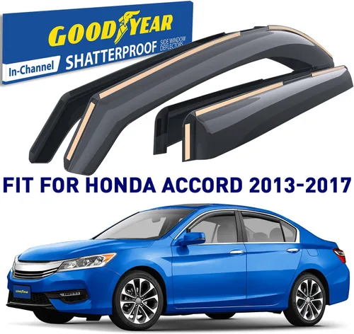Vista 2 de Goodyear - Deflectores de ventana de canal inastillables para Honda Accord 2013-2017 Sedan, protectores para la lluvia, viseras para la ventana
