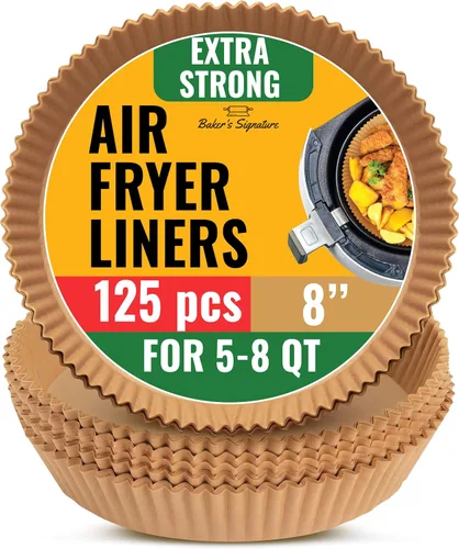 Vista 11 de Forros pequeños redondos de 6.3” para freidora de aire, forros de papel para freidora de aire de 2-4 qt, 125 piezas de papel de pergamino desechable