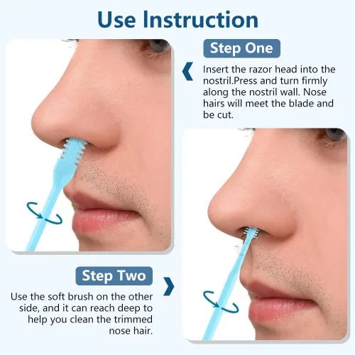 Vista 5 de FXOICMI Cortador de pelo nasal 2 en 1, recortador manual de vello de nariz para hombres y mujeres, removedor de vello nasal de doble cara giratorio
