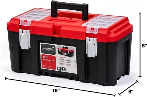 Vista 10 de Práctica caja de herramientas con cerradura de 16 pulgadas con dos organizadores de 5.5 pulgadas, múltiples compartimentos, divisores extraíbles