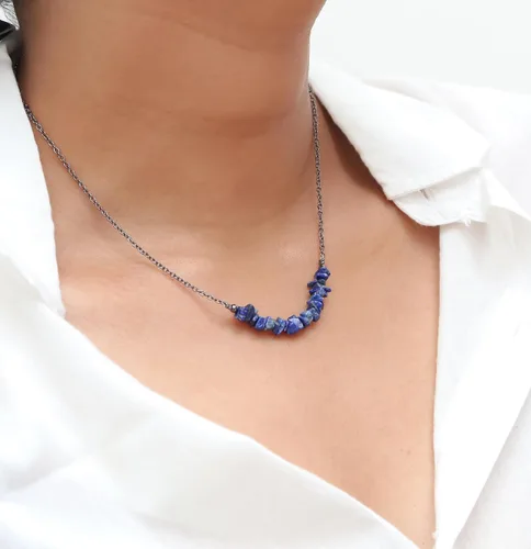 Vista 6 de Gempires Fire Opal Chips Bar Necklace, Opal Crystal Necklace, Gift for Her, Gemstone Jewelry, 18 inch Adjustable Silver Plated Chain
