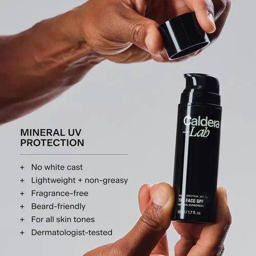 Vista 2 de Caldera + Lab The Face SPF, pantalla solar mineral sin fundición blanca con SPF 30