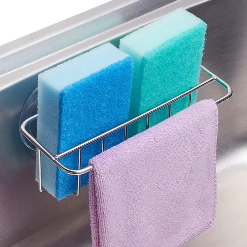 Vista 9 de TESOT Organizador de fregadero con soporte para esponja para fregadero de cocina, colgador para paños de cocina 2 opciones de suspensión